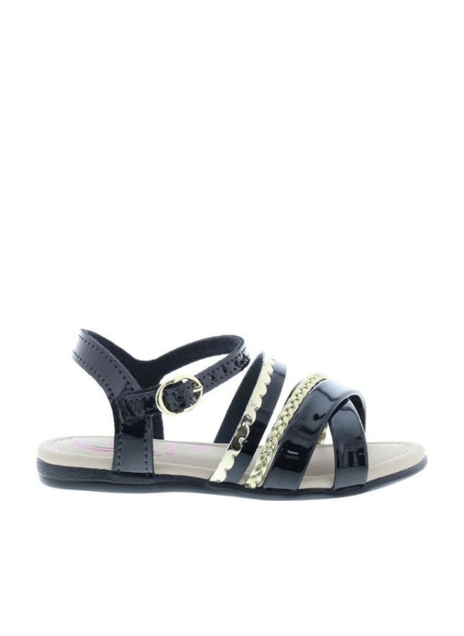 MOLEKINHA Comfortable Buckle Style Flat Sandals Black/Gold - Image 1
