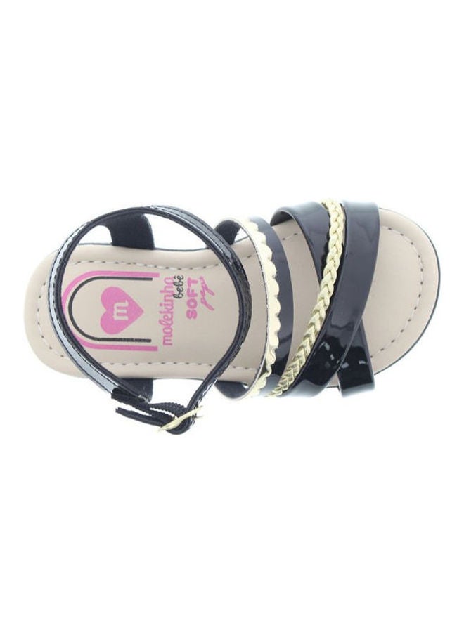 MOLEKINHA Comfortable Buckle Style Flat Sandals Black/Gold - Image 5