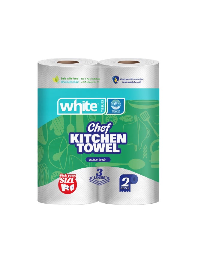 White Kitchen Rolls - 2 Rolls 3 Ply 