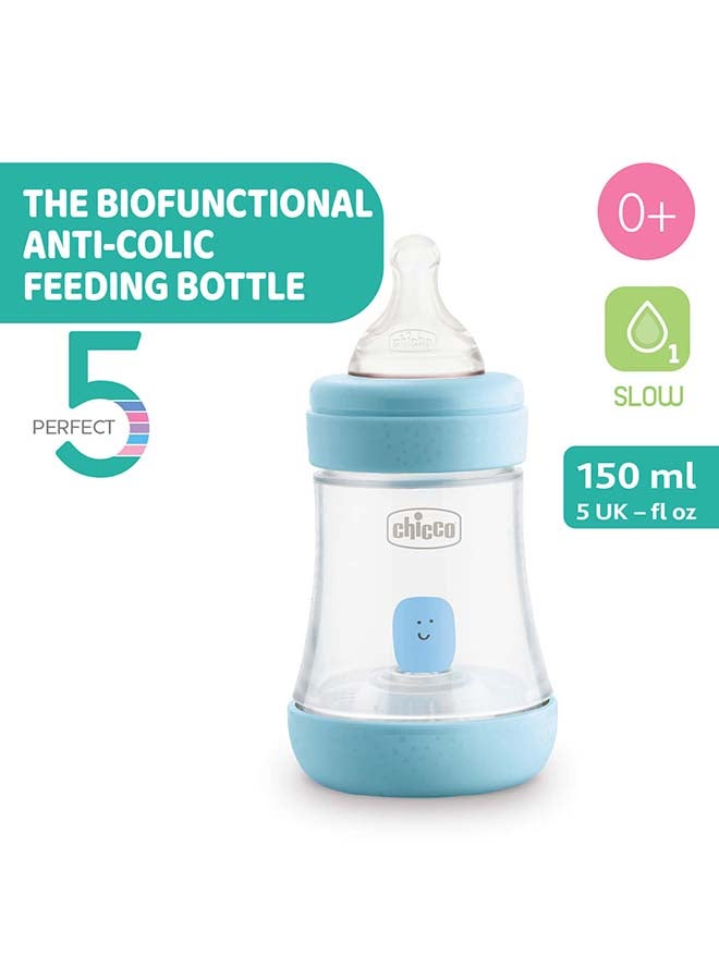Chicco Perfect 5 Feeding Bottle 150Ml Slow Flow 0M+ Silicone, Blue - Image 2