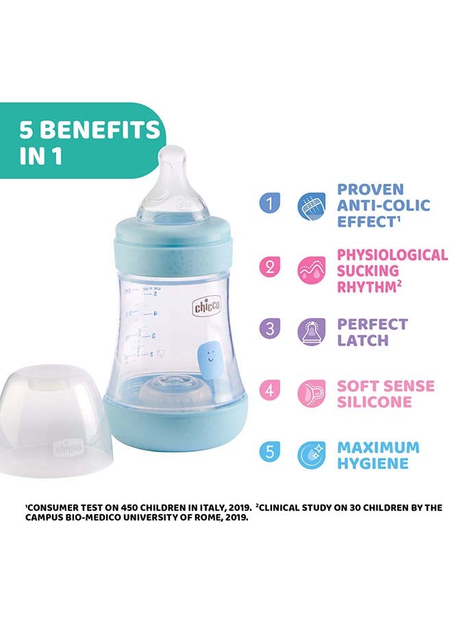 Chicco Perfect 5 Feeding Bottle 150Ml Slow Flow 0M+ Silicone, Blue - Image 3