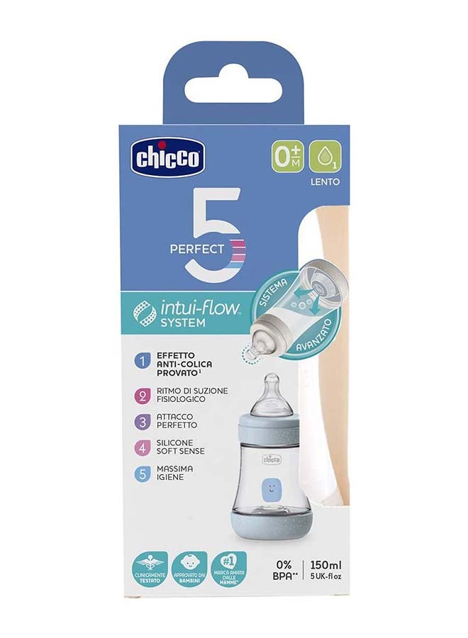 Chicco Perfect 5 Feeding Bottle 150Ml Slow Flow 0M+ Silicone, Blue - Image 5