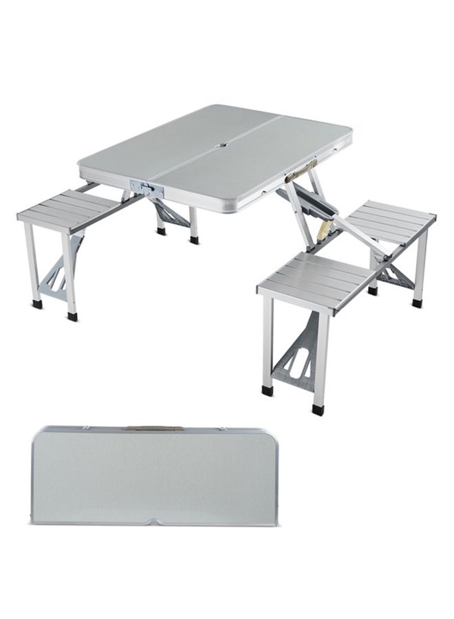 Aluminum Foldable Table Set with Chairs - Silver - Lightweight Portable Fold-Up Card Suitcase Table with Seats Chairs, Umbrella Hole, Easy Setup for Camping, Beach, Outdoor, Backyard Use Silver/Black - pnsku/N46220437A/45/_/1740490502/84abb8da-03b5-4cb0-962f-3d1313a8af7b