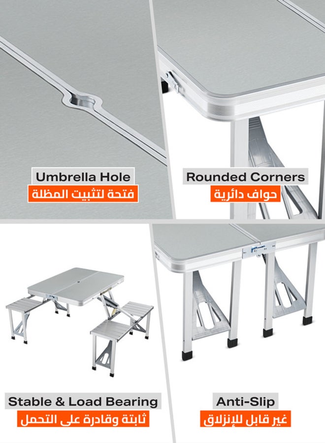 Aluminum Foldable Table Set with Chairs - Silver - Lightweight Portable Fold-Up Card Suitcase Table with Seats Chairs, Umbrella Hole, Easy Setup for Camping, Beach, Outdoor, Backyard Use Silver/Black - pnsku/N46220437A/45/_/1740490504/688e839c-7545-4314-93e4-70b513b091ee