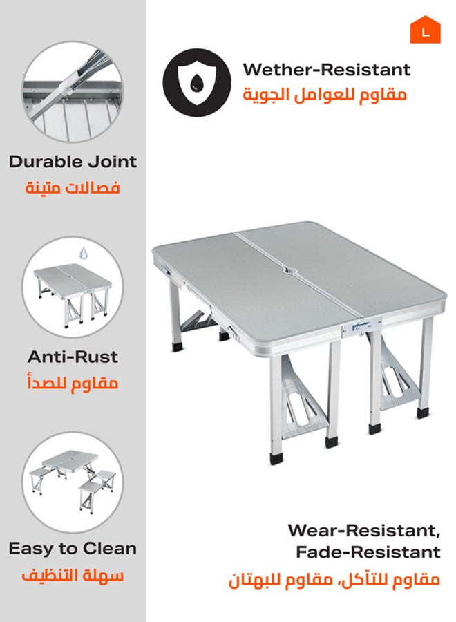 Aluminum Foldable Table Set with Chairs - Silver - Lightweight Portable Fold-Up Card Suitcase Table with Seats Chairs, Umbrella Hole, Easy Setup for Camping, Beach, Outdoor, Backyard Use Silver/Black - pnsku/N46220437A/45/_/1740490505/dc3f2111-174c-4c54-80d0-85d8ef10c863