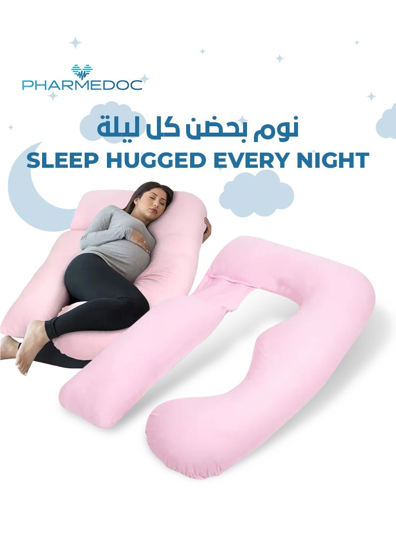فار مي دوك وسادة حمل كاملة على شكل حرف U مع تمديد قابل للفصل | وردي فاتح | تدعم الظهر | الوركين | الرقبة | الركبتين | 134.62 × 78.74 × 17.78 سم | راحة مثالية أثناء الحمل - Image 3