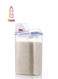 Plastic Storage Container with Pour Spout and Measuring Cup Clear/Blue 2Liters