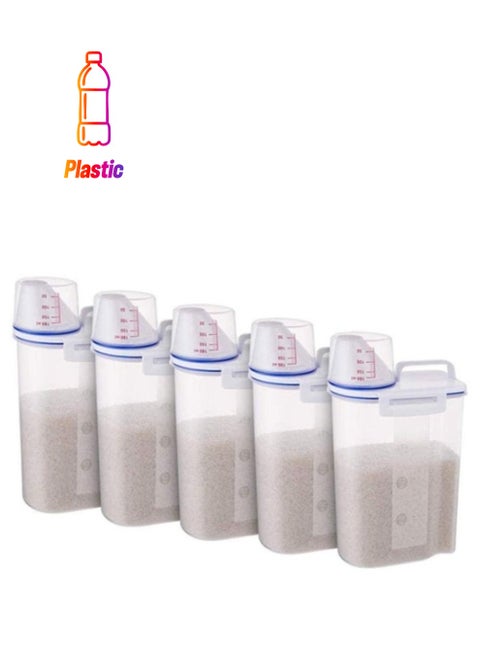 5-Piece Plastic Storage Container with Pour Spout and Measuring Cup Clear/Blue 2Liters