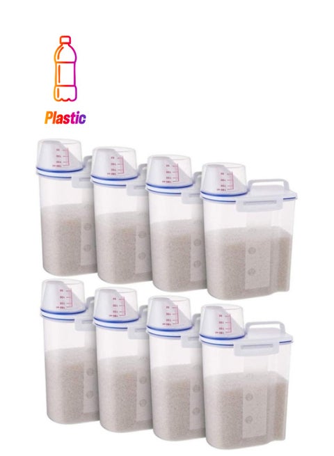 8-Piece Plastic Storage Container with Pour Spout and Measuring Cup Clear/Blue 2Liters