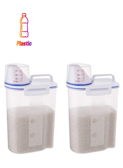 2-Piece Plastic Storage Container with Pour Spout and Measuring Cup Clear/Blue 2Liters