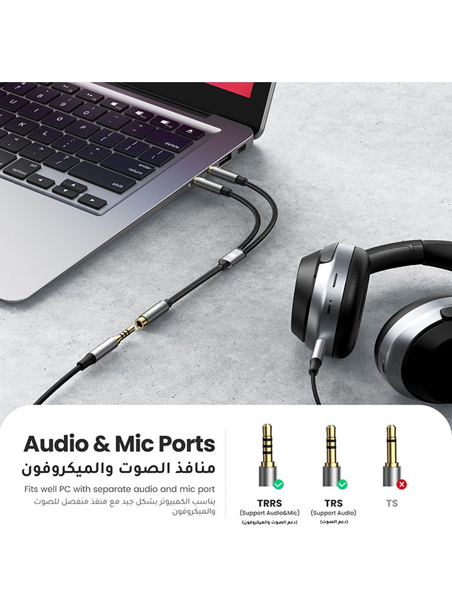 Ugreen - 0.2M 3.5mm Headphone Splitter Female to Dual Headphone and Microphone Male Port Headphone Adapter TRRS Y Splitter for Earphone Headset speaker and PC Laptop Black - Image 1