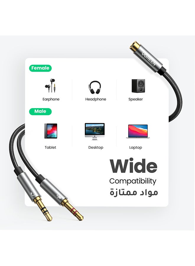 Ugreen - 0.2M 3.5mm Headphone Splitter Female to Dual Headphone and Microphone Male Port Headphone Adapter TRRS Y Splitter for Earphone Headset speaker and PC Laptop Black - Image 1
