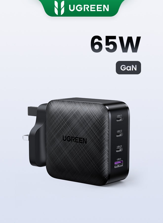 4 Ports USB C GaN Charger Plug Type C PD 65W QC 3.0 Fast Wall Mains Power Delivery Adapter for Laptops, MacBook Pro/Air, Steam Deck, iPad, iPhone 15 Series,Samsung, Huawei, Oneplus, Xiaomi,Lenovo Black 