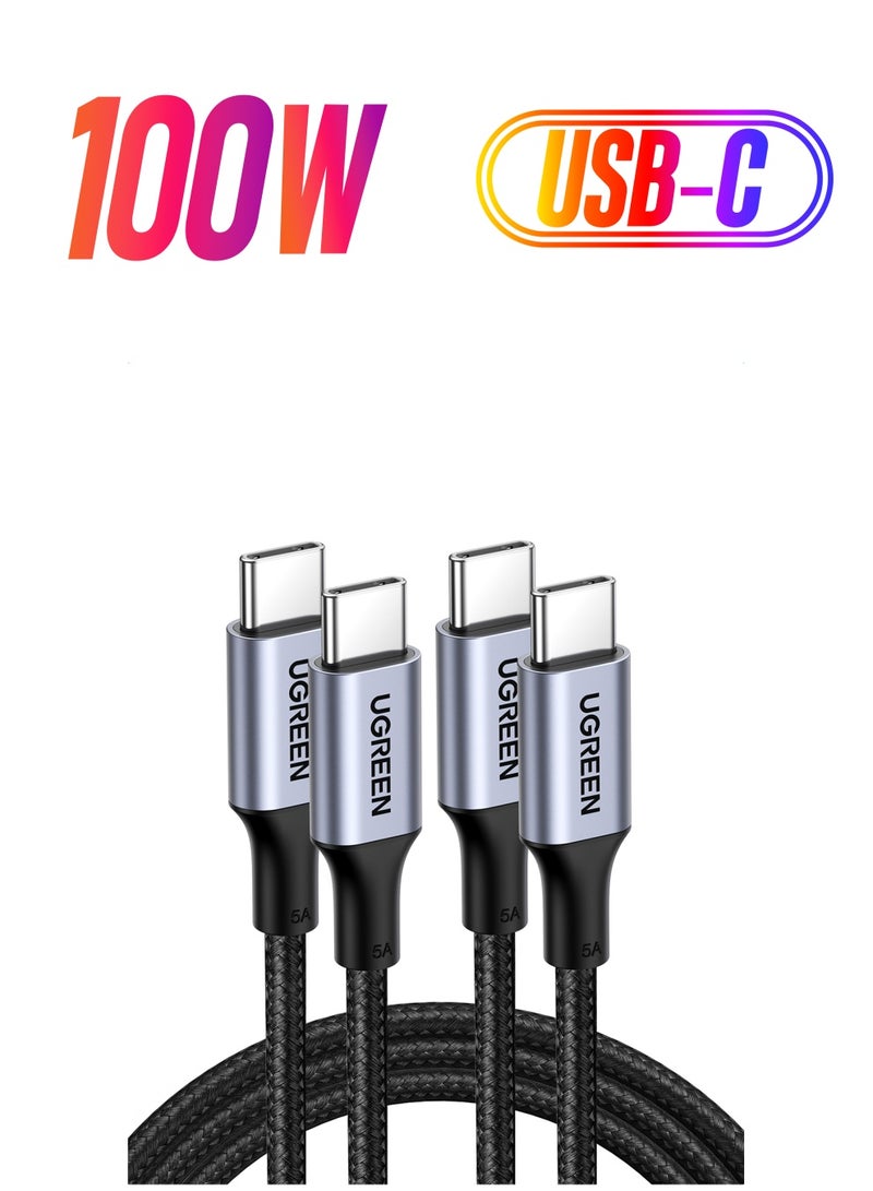 Ugreen USB C Cable 2Pack 2M, Braided 100W Power Delivery PD Fast charge Cord 20V 5A USB C to USB C compatible for iPad Pro 12.9"/mini 6, MacBook Pro 2021/Air, Samsung S21+ Black  - Image 1