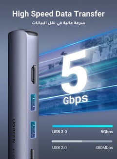 يو جرين محول موزع USB Type C 5 في 1 مع محول إيثرنت متعدد المنافذ بمنفذين شحن USB HDMI إيثرنت RJ45 بتقنية PD وجودة 4K لجهاز أيفون 15 ماك بوك برو آير M1 2021 وآيباد برو 2021 فضي  - Image 5