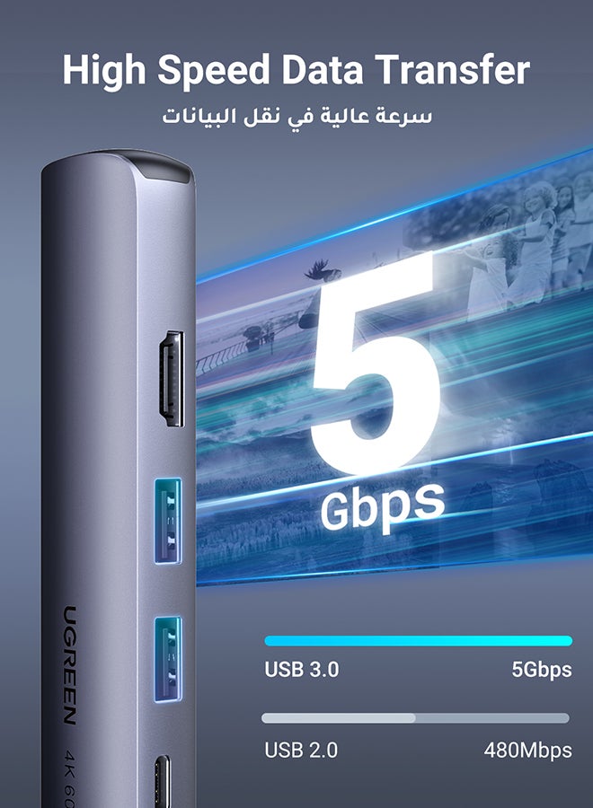 Ugreen - USB C Hub 5 in 1 Type C Adapter With Ethernet Multiport Converter With 4K HDMI RJ45 Ethernet 2 USB Ports PD Charging For MacBook Pro Air M3 M2 M1 iPad Pro M4 iPhone 16 15 Pro Max Lenovo Dell HP Silver - Image 1