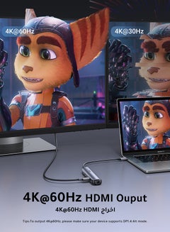 يو جرين محول موزع USB Type C 5 في 1 مع محول إيثرنت متعدد المنافذ بمنفذين شحن USB HDMI إيثرنت RJ45 بتقنية PD وجودة 4K لجهاز أيفون 15 ماك بوك برو آير M1 2021 وآيباد برو 2021 فضي  - Image 2