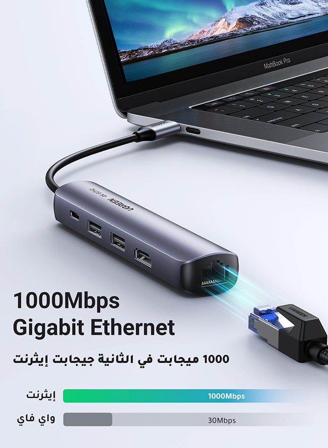 Ugreen - USB C Hub 5 in 1 Type C Adapter With Ethernet Multiport Converter With 4K HDMI RJ45 Ethernet 2 USB Ports PD Charging For MacBook Pro Air M3 M2 M1 iPad Pro M4 iPhone 16 15 Pro Max Lenovo Dell HP Silver - Image 1