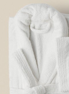 Noon East Bathrobe - 400 GSM 100% Cotton Terry Silky Soft Spa Quality Comfort - Shawl Collar & Pocket - White Color - 1 Piece White  - Image 2