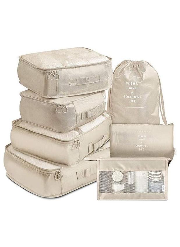 7-Piece Travel Organizer Luggage Set Beige - Image 1
