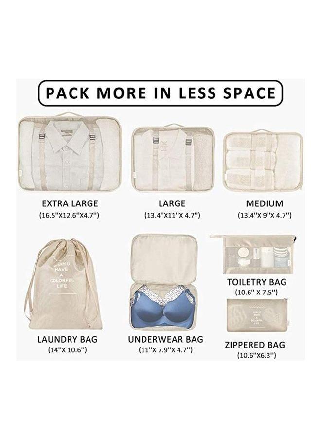 7-Piece Travel Organizer Luggage Set Beige - Image 2