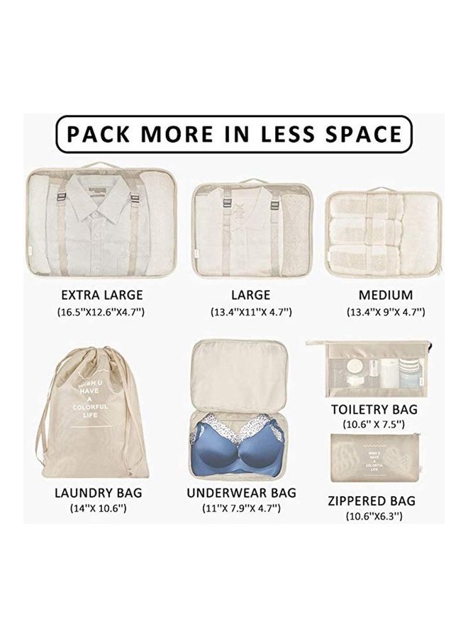 7-Piece Travel Organizer Luggage Set Beige - Image 2