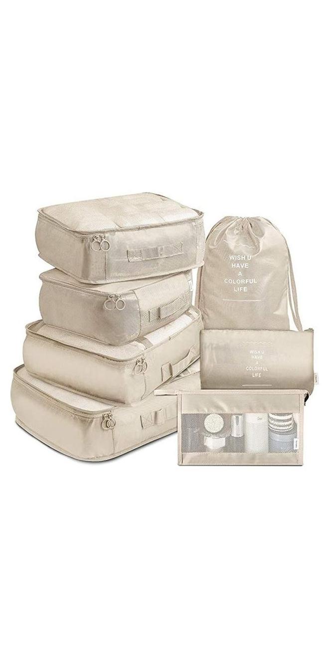 7-Piece Travel Organizer Luggage Set Beige - Image 1