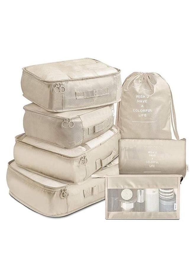 7-Piece Travel Organizer Luggage Set Beige - Image 1