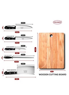 Feelings 5 Piece Knife set With Cutting Board Black 21X4X34cm  - Image 2