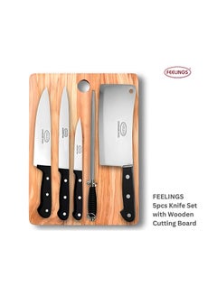 Feelings 5 Piece Knife set With Cutting Board Black 21X4X34cm  - Image 3