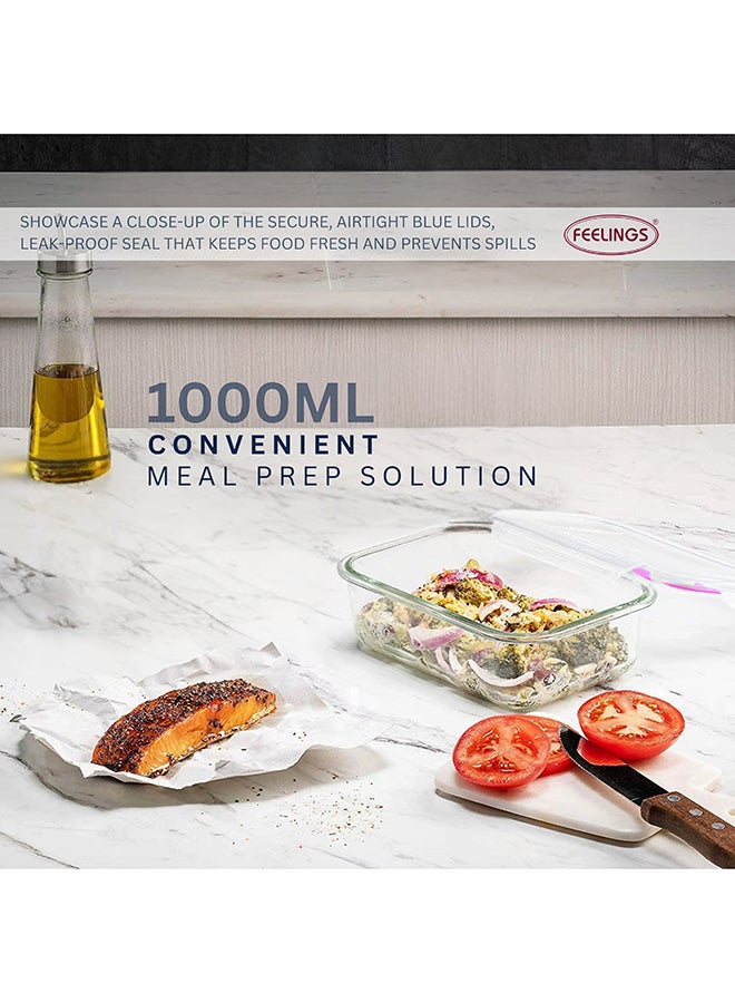 فيلينجز علبة تخزين زجاجية سعة 1000 مل مع غطاء وردي من السيليكون شفاف 21x16x7سم - Image 4