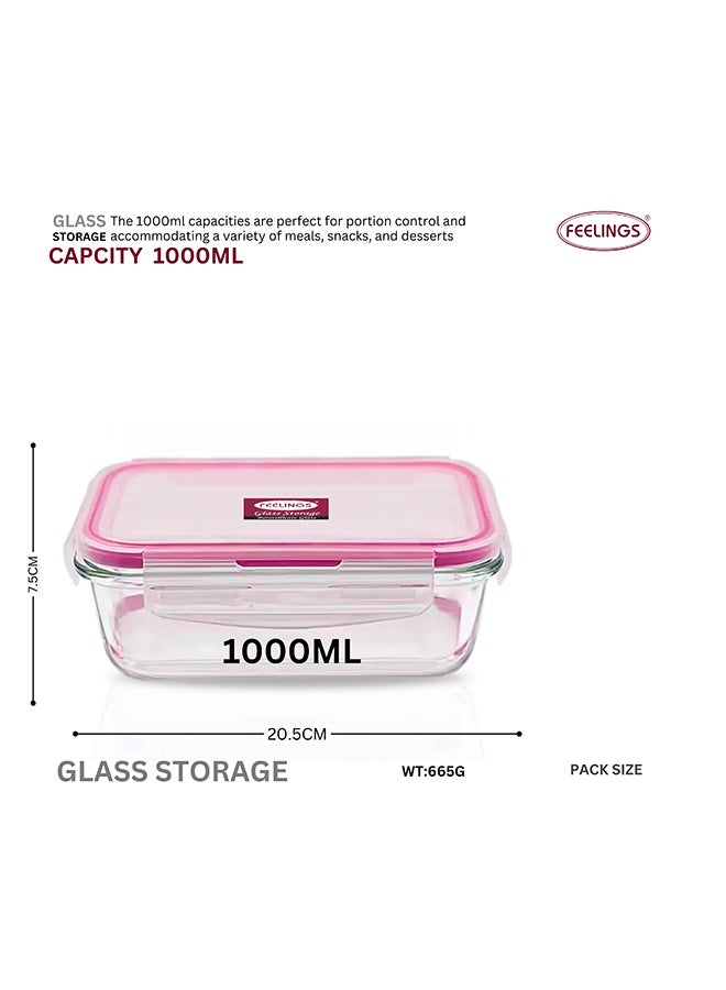 فيلينجز علبة تخزين زجاجية سعة 1000 مل مع غطاء وردي من السيليكون شفاف 21x16x7سم - Image 2