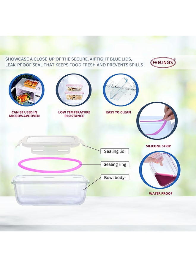 فيلينجز صندوق تخزين زجاجي من قطعتين بسعة 600+400 مل مع غطاء من السيليكون بلون وردي شفاف 19x14x12سم - Image 3