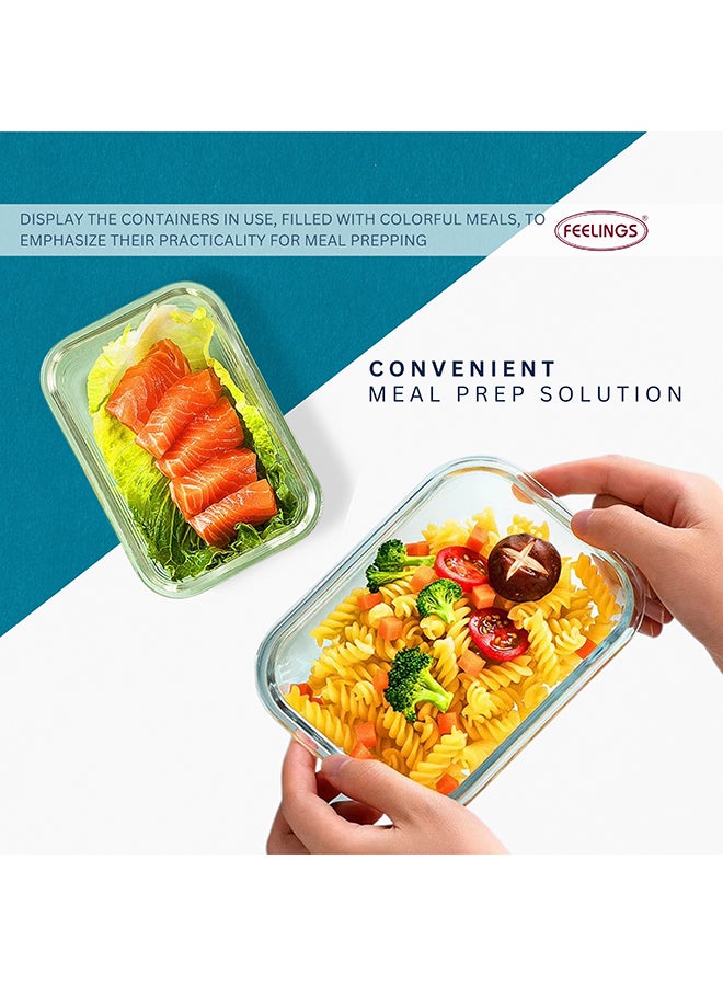 فيلينجز صندوق تخزين زجاجي من قطعتين سعة 600+400 مل مع غطاء من السيليكون بلون أزرق شفاف 600+400ملليلتر - Image 4