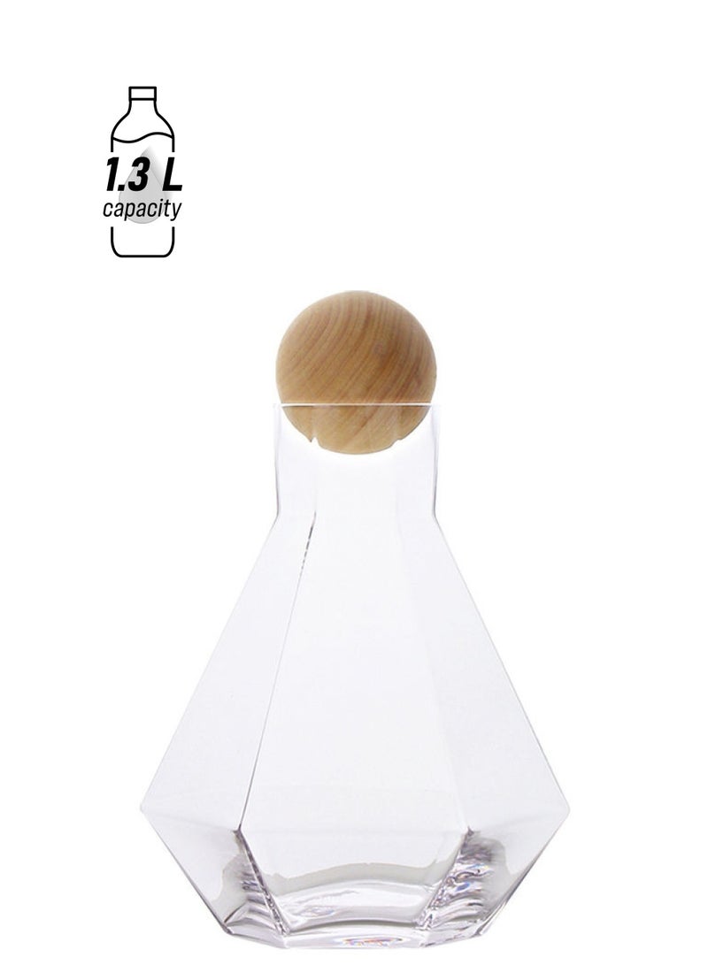 Shuer Six Edged Glass Water Bottle With Wooden Stopper Clear/Brown  - Image 1
