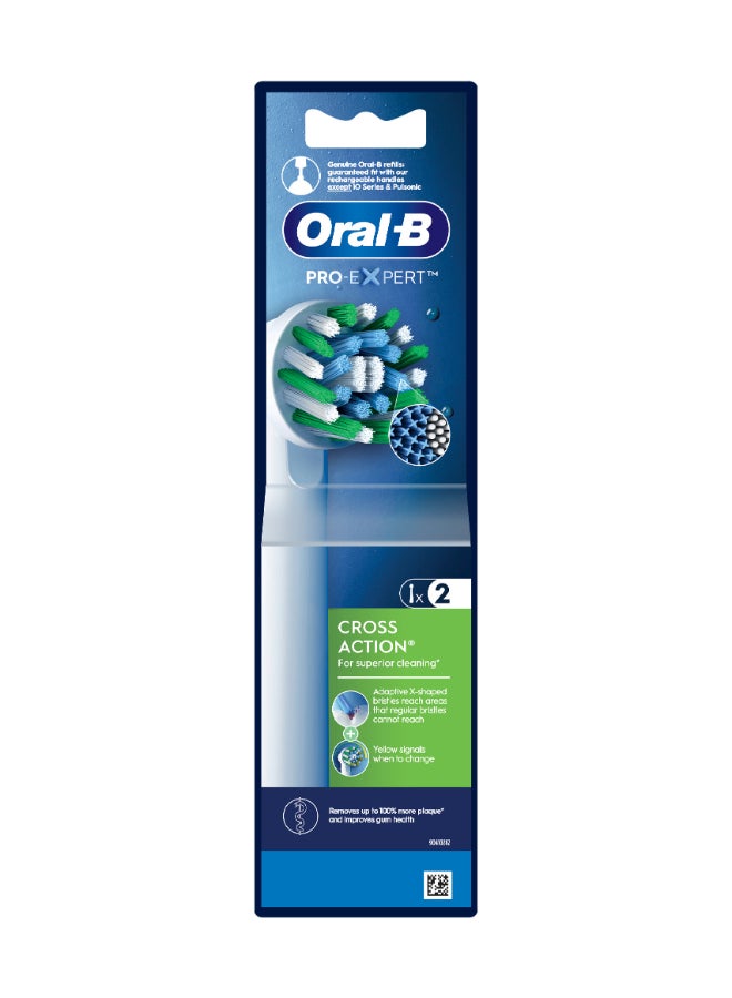 Oral-B Cross Action Rechargeable Electric White Toothbrush Replacement Heads, removes up to 100% More Plaque Along the Gumline, Perfectly Angled for Deep Clean Between Teeth, Pack of 2 multicolour Pac