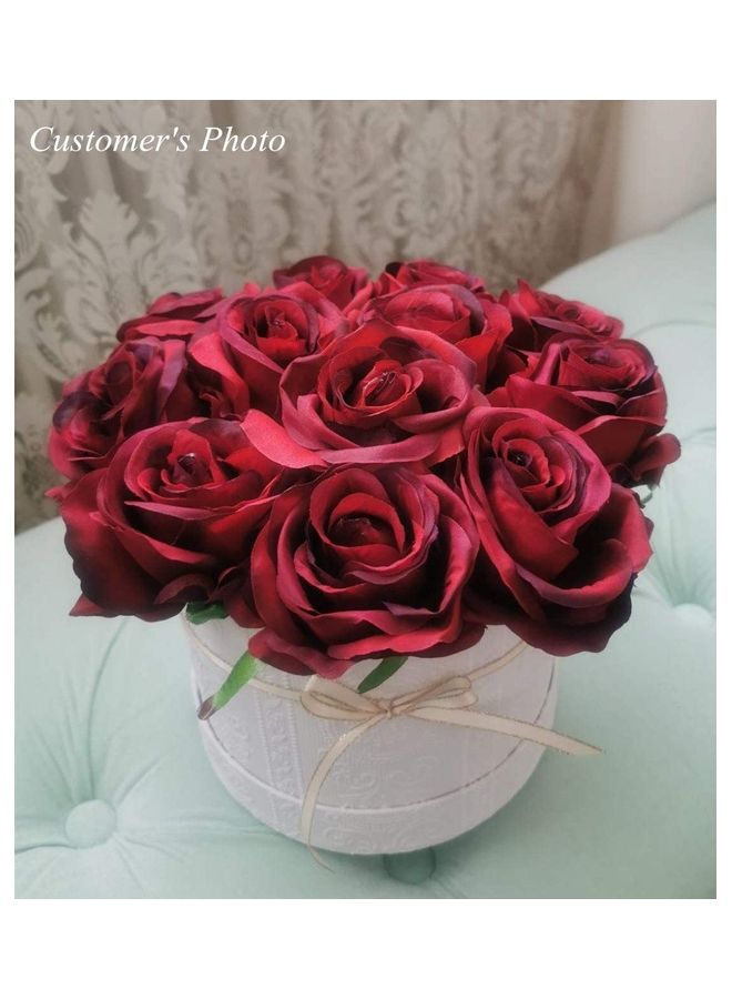 XiuWoo 12 Pieces Red Artificial Roses Silk Bridal Wedding Bouquet Realistic Flower Red/Green - Image 5