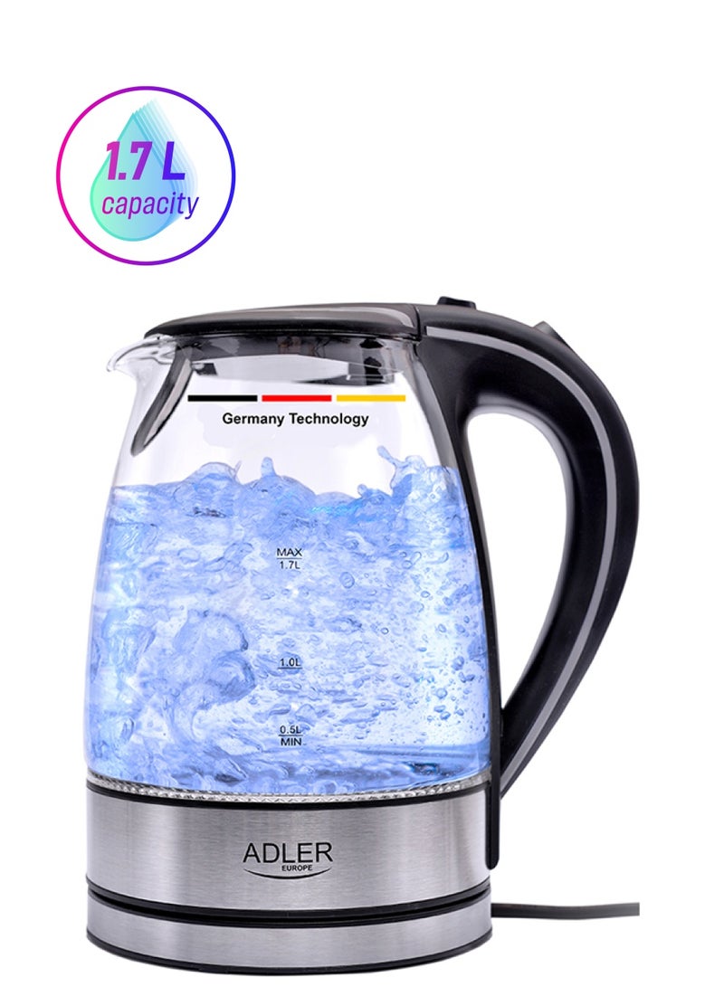 ادلير غلاية كهربائية زجاجية 1.7 L 2200 W 1225 شفاف/رمادي/أسود - Image 1