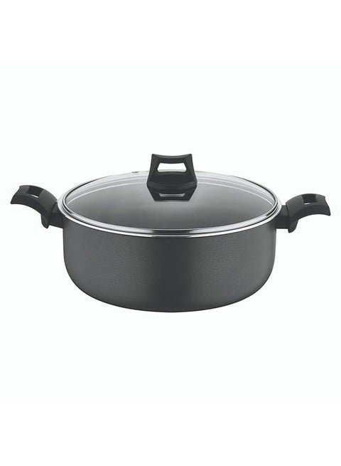 Non-Stick Casserole, Stockpot And Stewpot With Glass Lid 5 Layer PTFE  Spray Coating Black 30cm