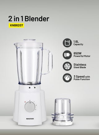 2 In 1 Blender With 3 Speed With Pulse Function, Stainless Steel Blade, Safety Interlock 1.6 L 650 W KNB6207N White - pnsku/N46449590A/45/_/1733402307/3ad8d133-a415-4931-a139-7385a676c40a