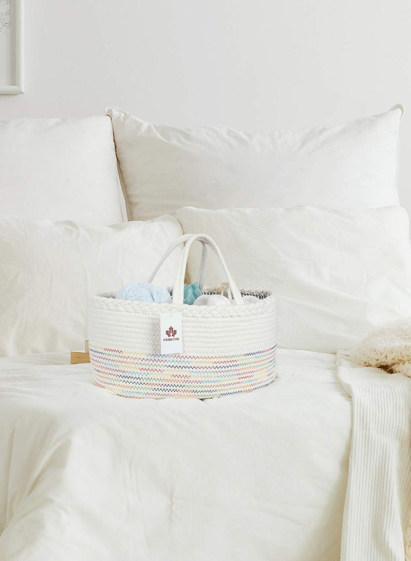 Little Story - Cotton Rope Diaper Caddy - White Rainbow - Image 1