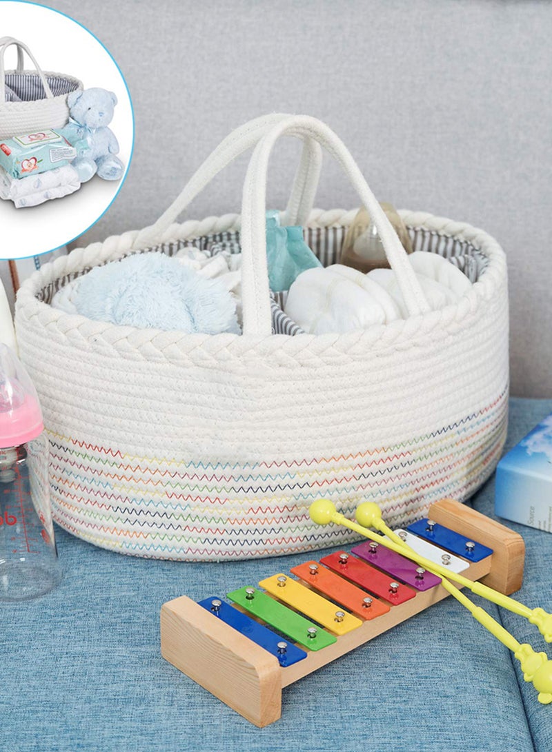 Little Story - Cotton Rope Diaper Caddy - White Rainbow - Image 1