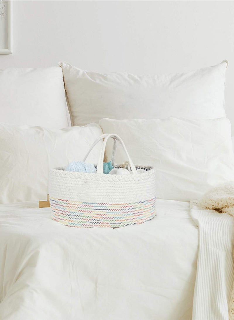 Little Story - Cotton Rope Diaper Caddy - White Rainbow - Image 1