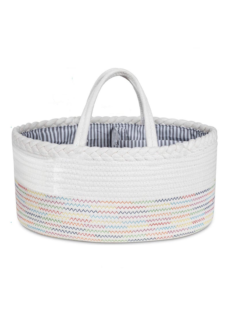 Little Story - Cotton Rope Diaper Caddy - White Rainbow - Image 1