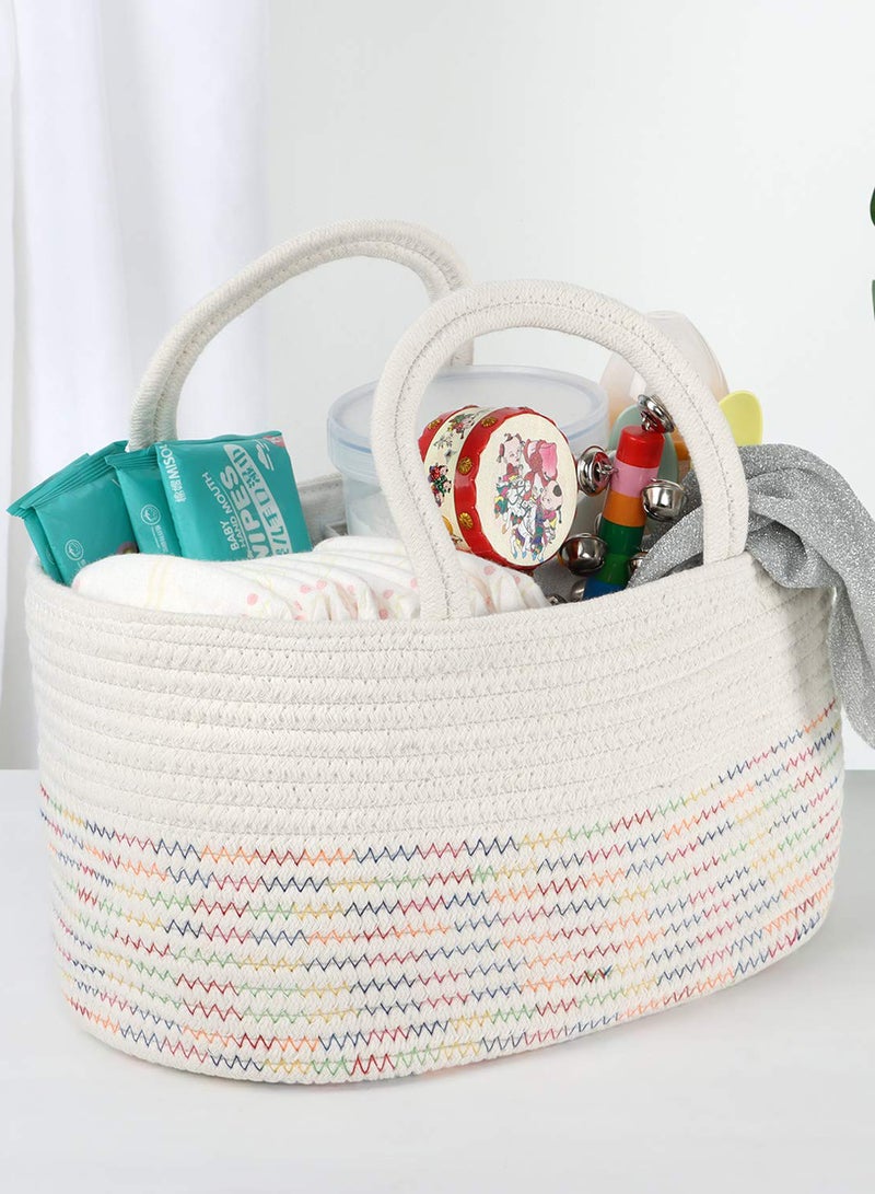 Little Story - Cotton Rope Diaper Caddy - White Rainbow - Image 1