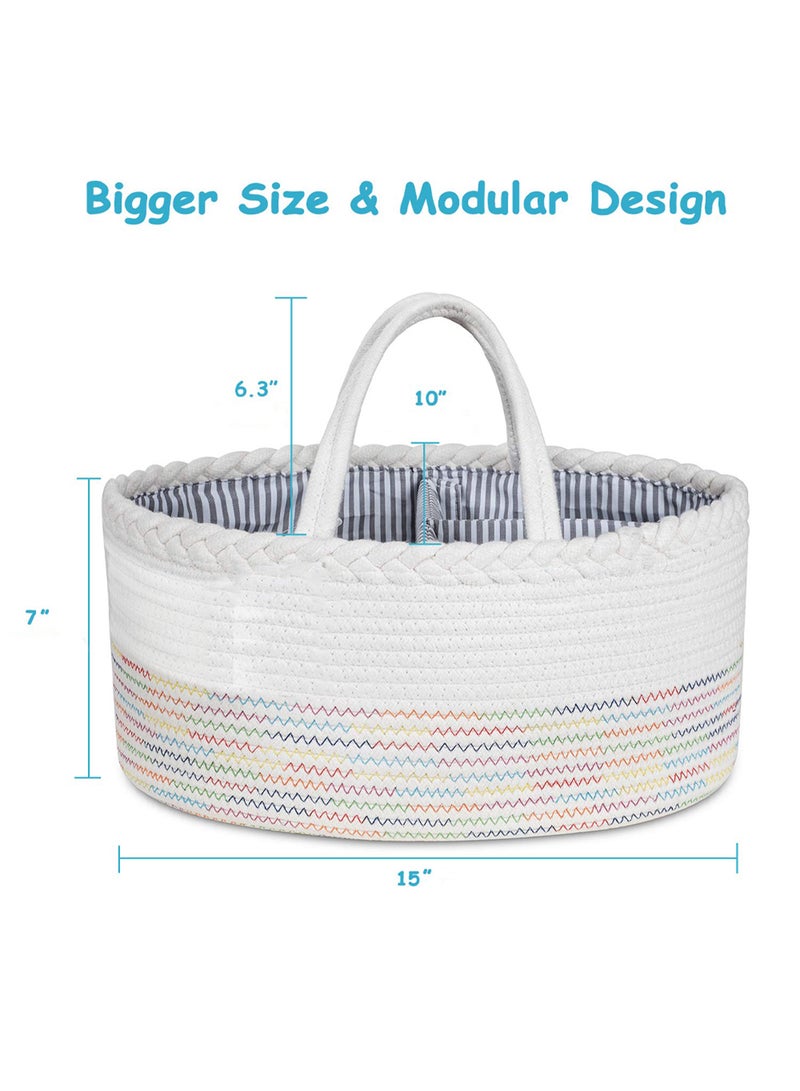Little Story - Cotton Rope Diaper Caddy - White Rainbow - Image 1