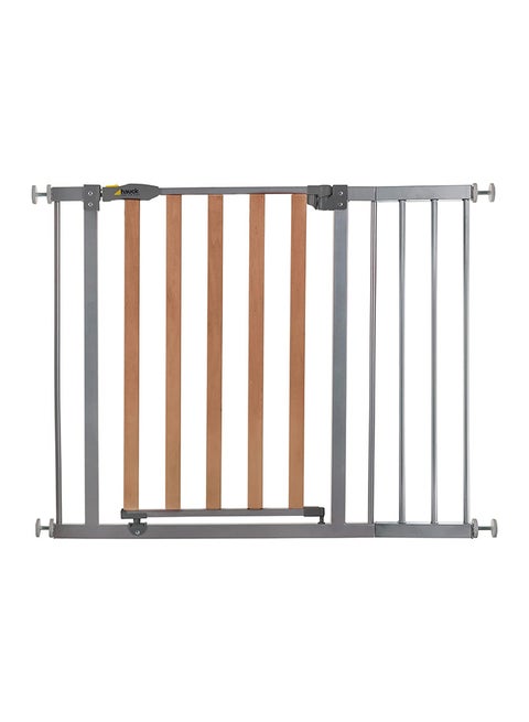 Safety Gate For Doors And Stairs Woodlock Safe Gate (75 - 80Cm) Plus Two 21Cm Extension, Maximum 117 - 122Cm, Pressure Fit, No Drilling Needed, Extendable With Separate Extensions, Metal, Silver And Brown
