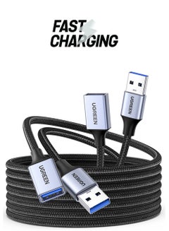 Extension Cable USB 3.0 2 Pack Type A Male to Female Extension Cord Durable Braided 5Gbps Data Transfer Compatible with USB Keyboard Mouse Hard Drive Printer 2M black