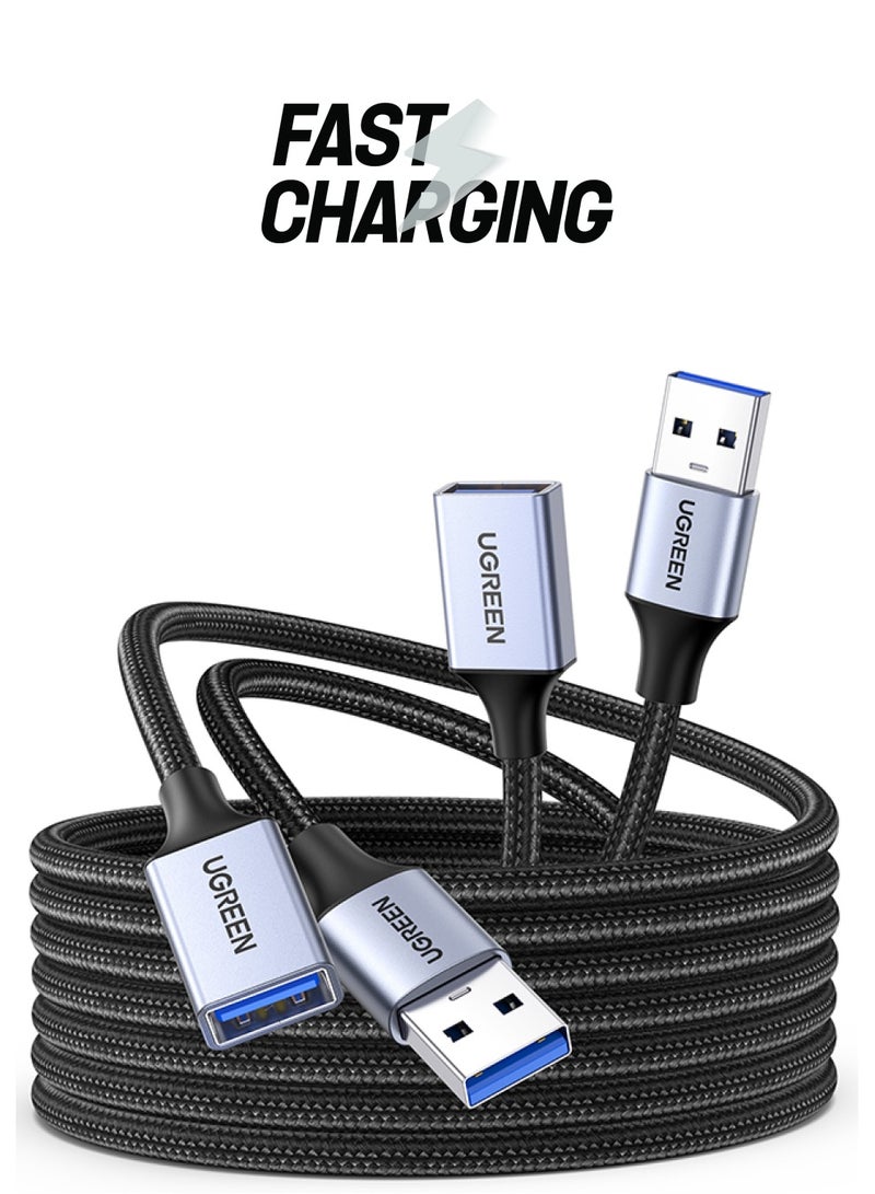 Ugreen - Extension Cable USB 3.0 2 Pack Type A Male to Female Extension Cord Durable Braided 5Gbps Data Transfer Compatible with USB Keyboard Mouse Hard Drive Printer 2M black - Image 1