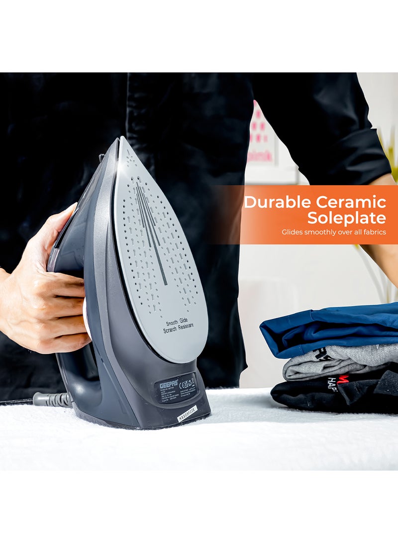 GEEPAS - Dry and Wet Steam Iron with Self-clean function, Adjustable Temperature Control, Ceramic Soleplate, Dry/ Steam/ Burst of Steam/ Vertical Steam Function 220 ml 2400 W GSI7703N Black - Image 1